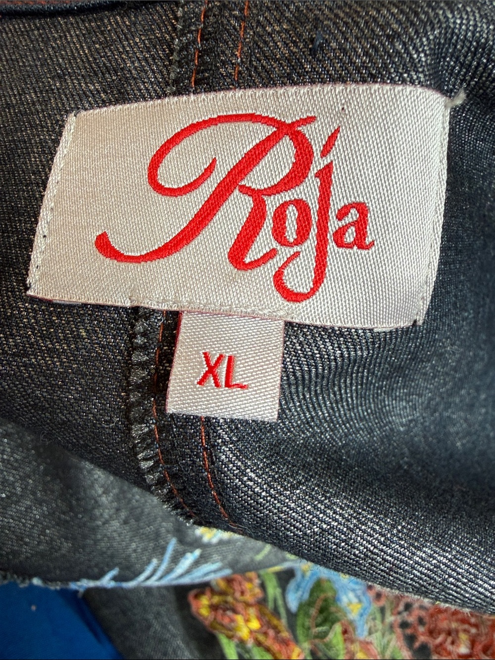 Women's Dark Blue Denim Tailored Jacket with Back Embroidered - Picture 3 of 13